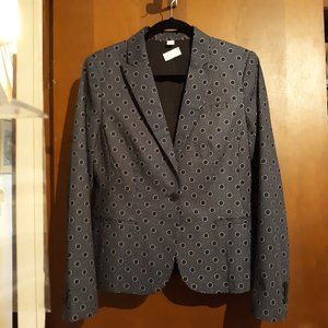 Well Made Women’s Navy Blue Patterned Cotton Fitted Blazer